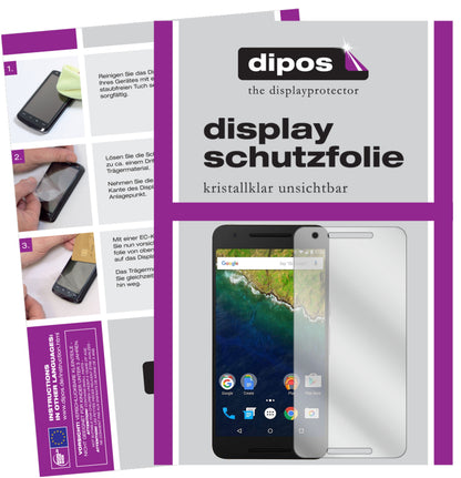 Klare Displayschutzfolie von dipos passend für Google Nexus 6P, präziser Zuschnitt und blasenfrei montiert