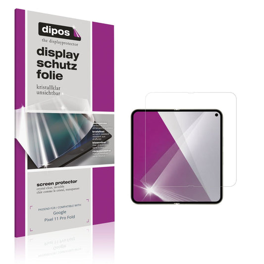 Klare Displayschutzfolie von dipos passend für Google Pixel 11 Pro Fold Aussenseite, präziser Zuschnitt und blasenfrei montiert