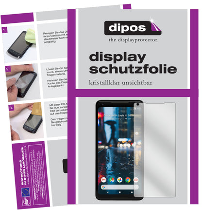 Klare Displayschutzfolie von dipos passend für Google Pixel 2 XL, präziser Zuschnitt und blasenfrei montiert