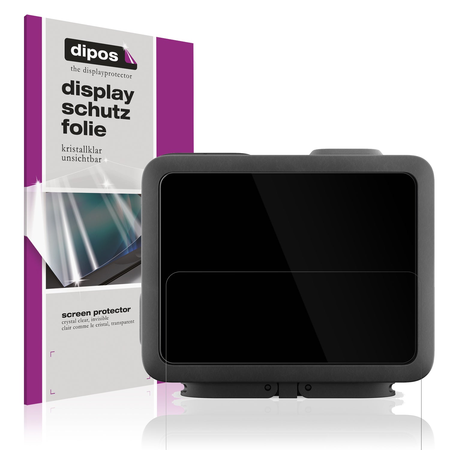 Klare Displayschutzfolie von dipos passend für GoPro Hero 2024, präziser Zuschnitt und blasenfrei montiert