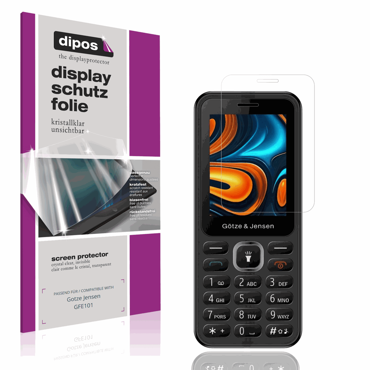 Klare Displayschutzfolie von dipos passend f�r Gotze Jensen GFE101, pr�ziser Zuschnitt und blasenfrei montiert