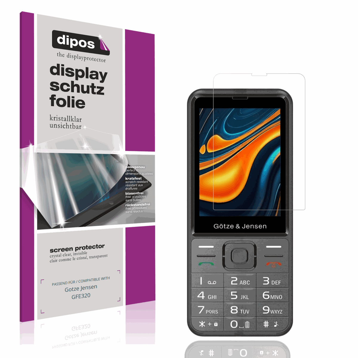 Klare Displayschutzfolie von dipos passend f�r Gotze Jensen GFE320, pr�ziser Zuschnitt und blasenfrei montiert
