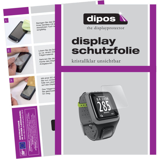Klare Displayschutzfolie von dipos passend für GPS Sportuhr Multisport Cardio TomTom, präziser Zuschnitt und blasenfrei montiert