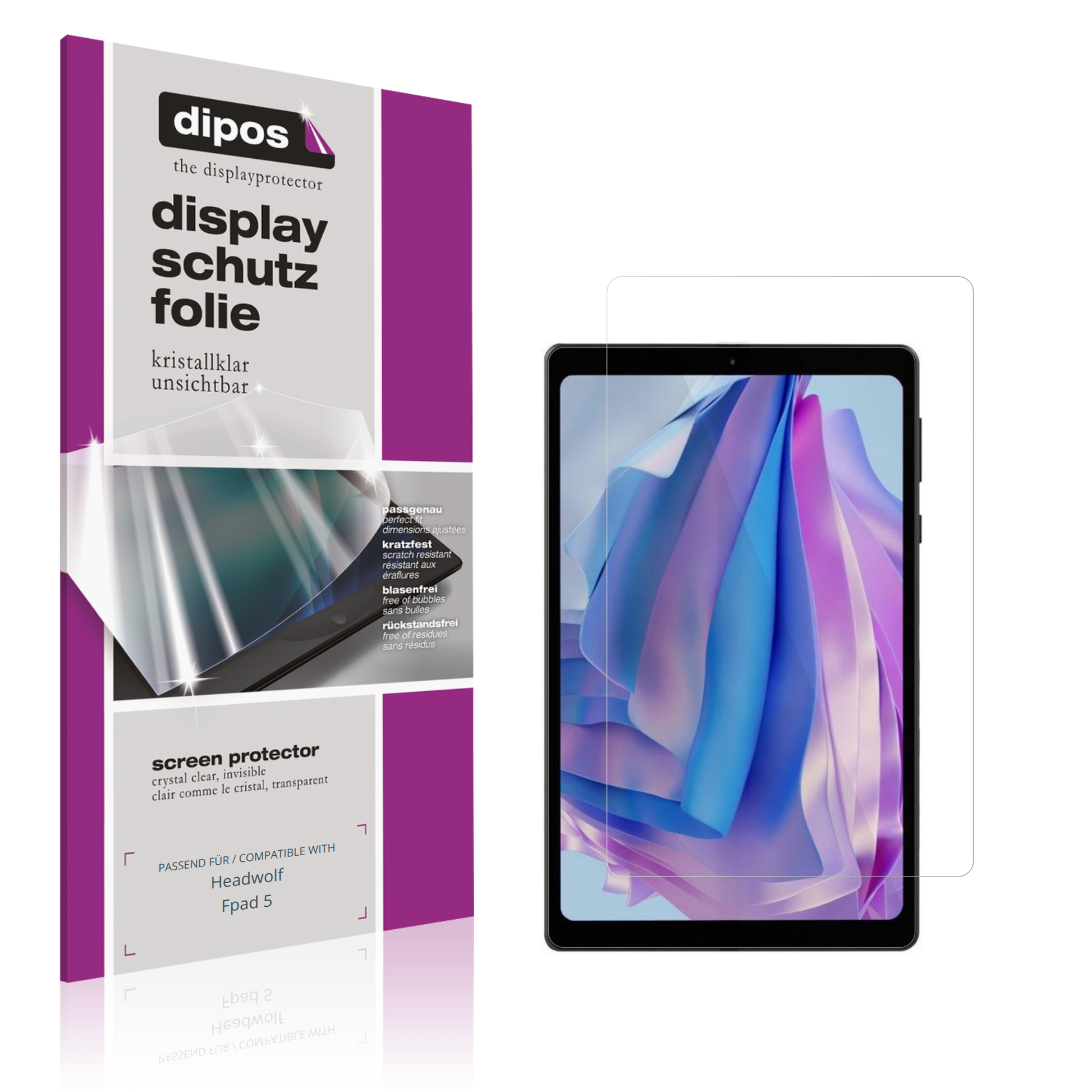 Klare Displayschutzfolie von dipos passend für Headwolf Fpad 5, präziser Zuschnitt und blasenfrei montiert