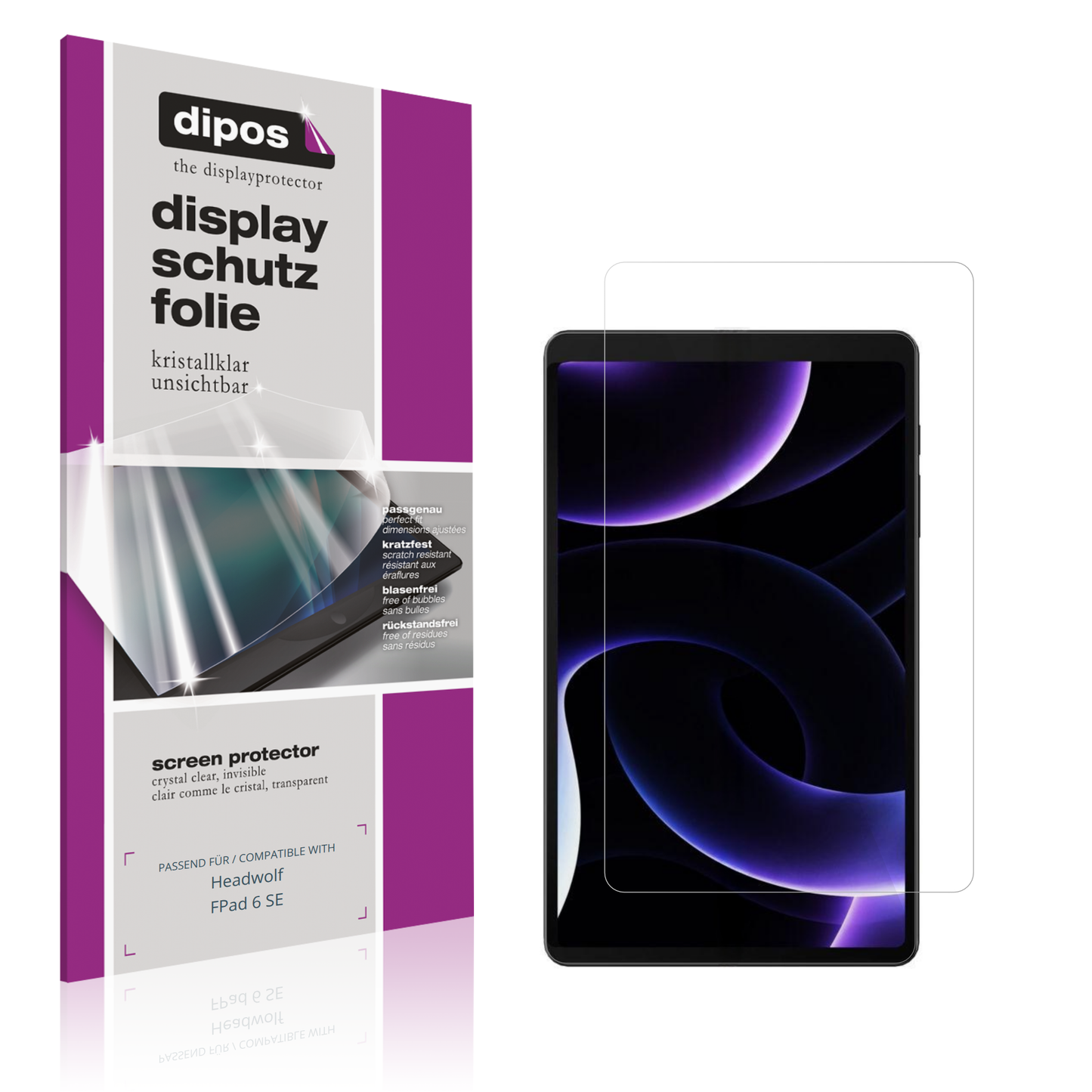 Klare Displayschutzfolie von dipos passend für Headwolf FPad 6 SE, präziser Zuschnitt und blasenfrei montiert
