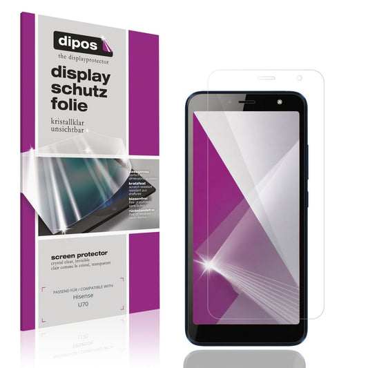 Klare Displayschutzfolie von dipos passend für Hisense U70, präziser Zuschnitt und blasenfrei montiert