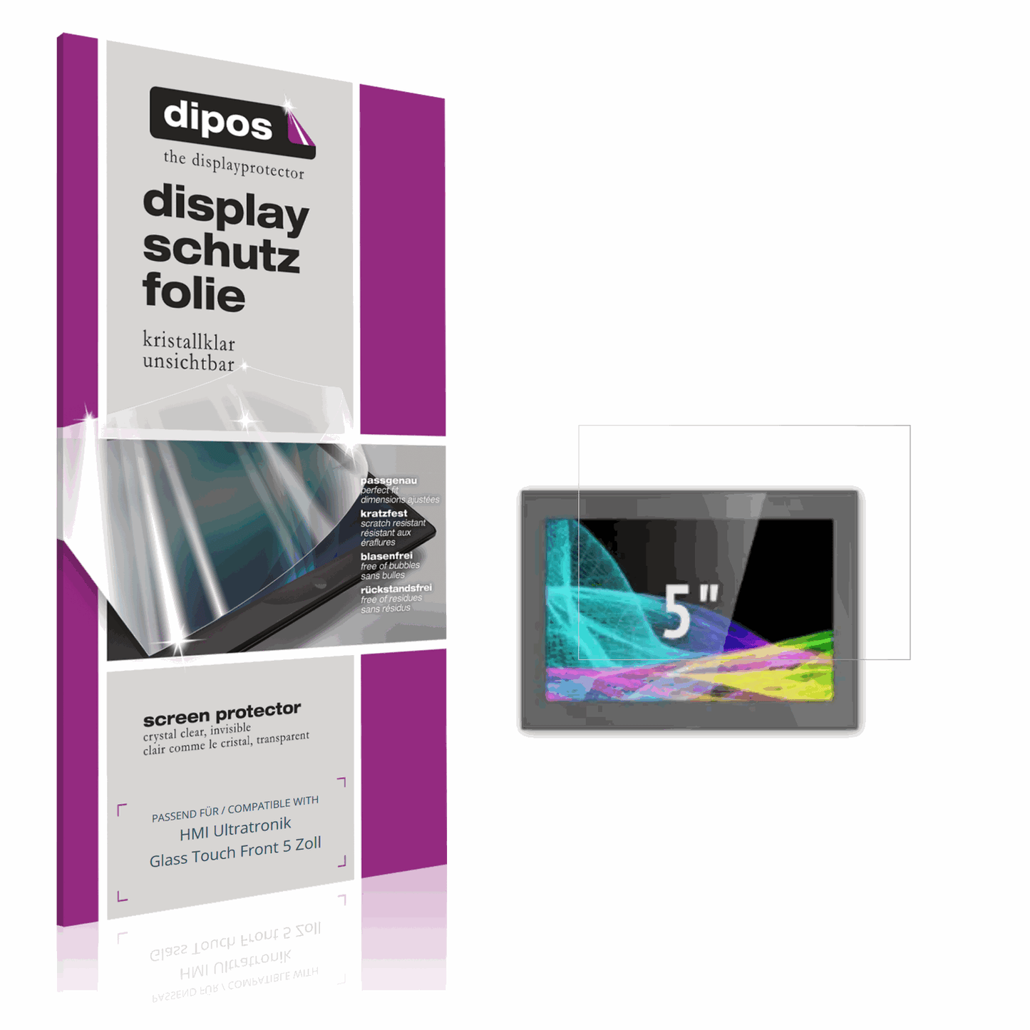 Klare Displayschutzfolie von dipos passend für HMI Ultratronik Glass Touch Front 5 Zoll, präziser Zuschnitt und blasenfrei montiert