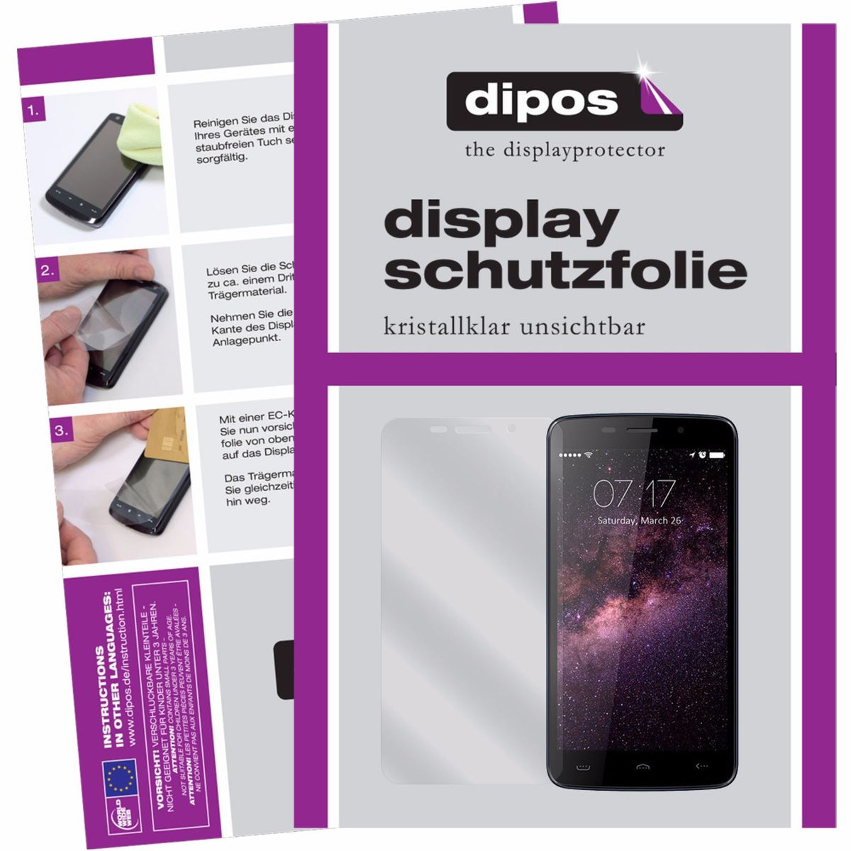 Klare Displayschutzfolie von dipos passend für HOMTOM HT17, präziser Zuschnitt und blasenfrei montiert