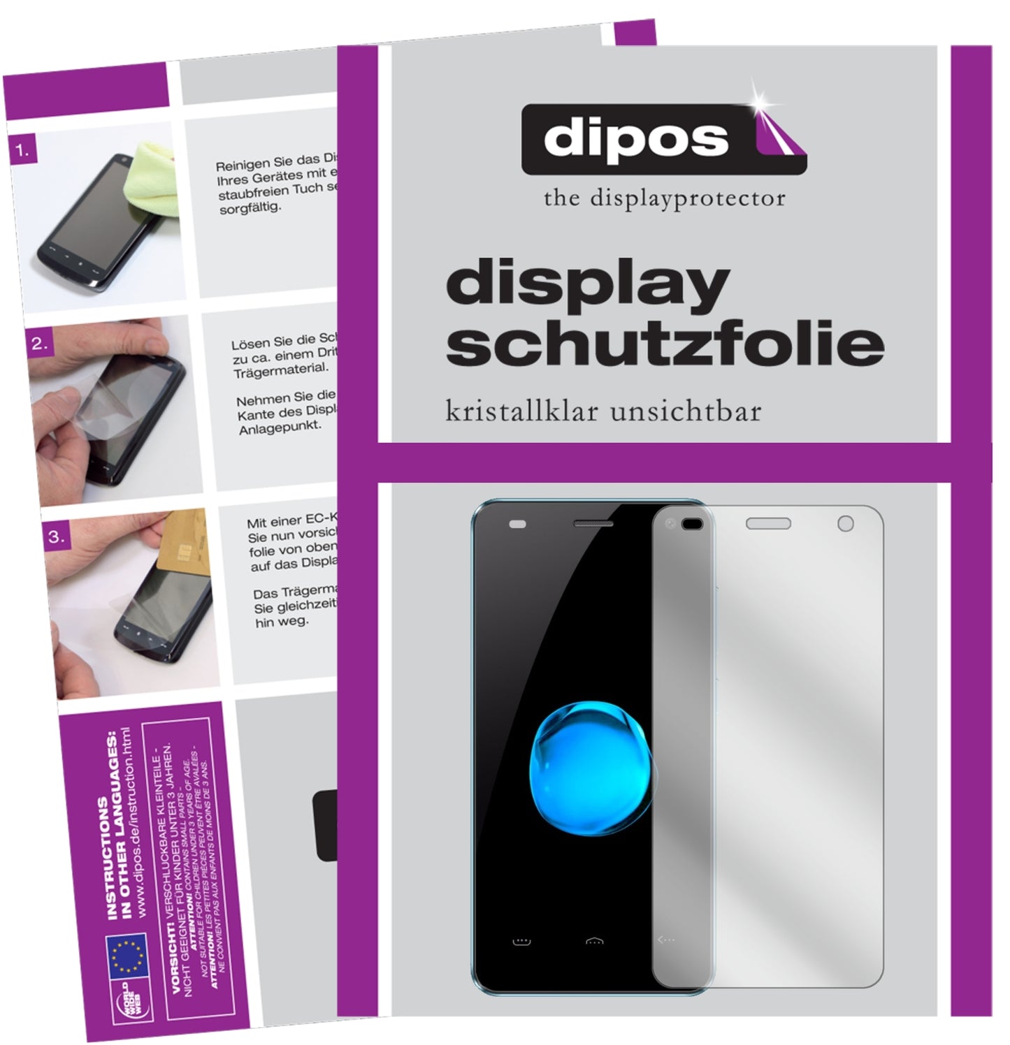 Klare Displayschutzfolie von dipos passend für HOMTOM HT26, präziser Zuschnitt und blasenfrei montiert
