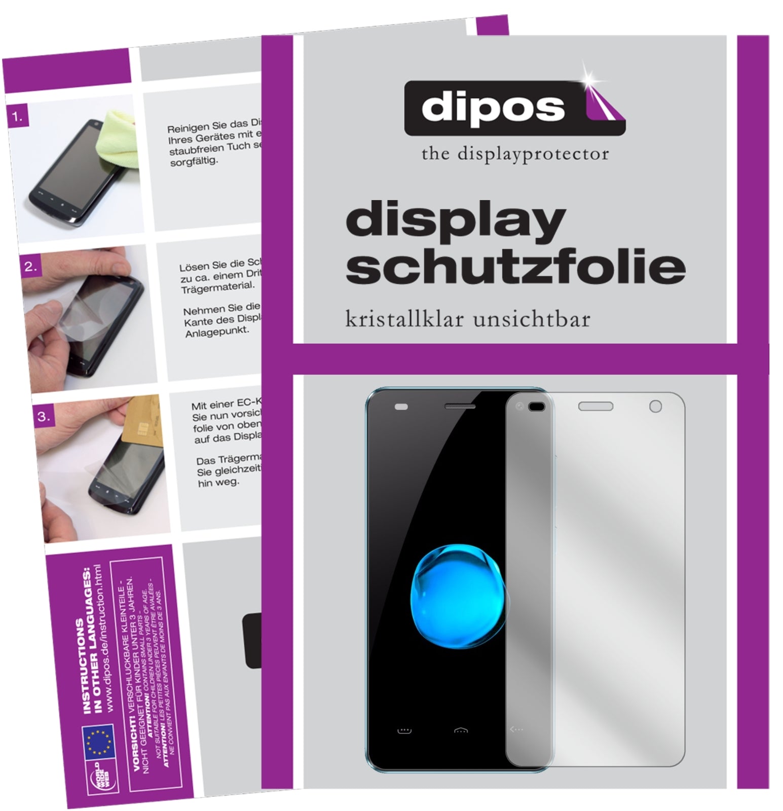 Klare Displayschutzfolie von dipos passend für HOMTOM HT26, präziser Zuschnitt und blasenfrei montiert