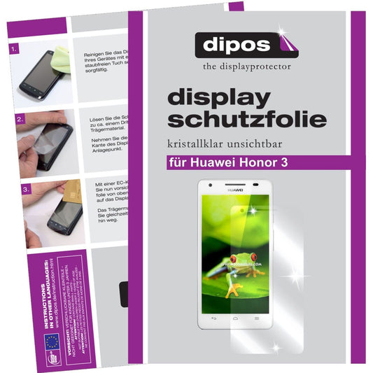 Klare Displayschutzfolie von dipos passend für Honor 3 Huawei, präziser Zuschnitt und blasenfrei montiert