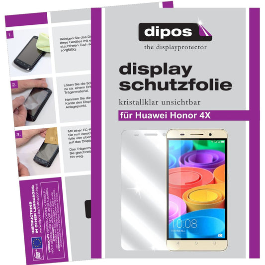 Klare Displayschutzfolie von dipos passend für Honor 4X Huawei, präziser Zuschnitt und blasenfrei montiert