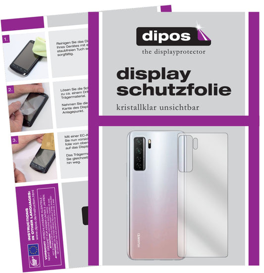 Klare Displayschutzfolie von dipos passend für Huawei P40 lite 5G Rückseite, präziser Zuschnitt und blasenfrei montiert