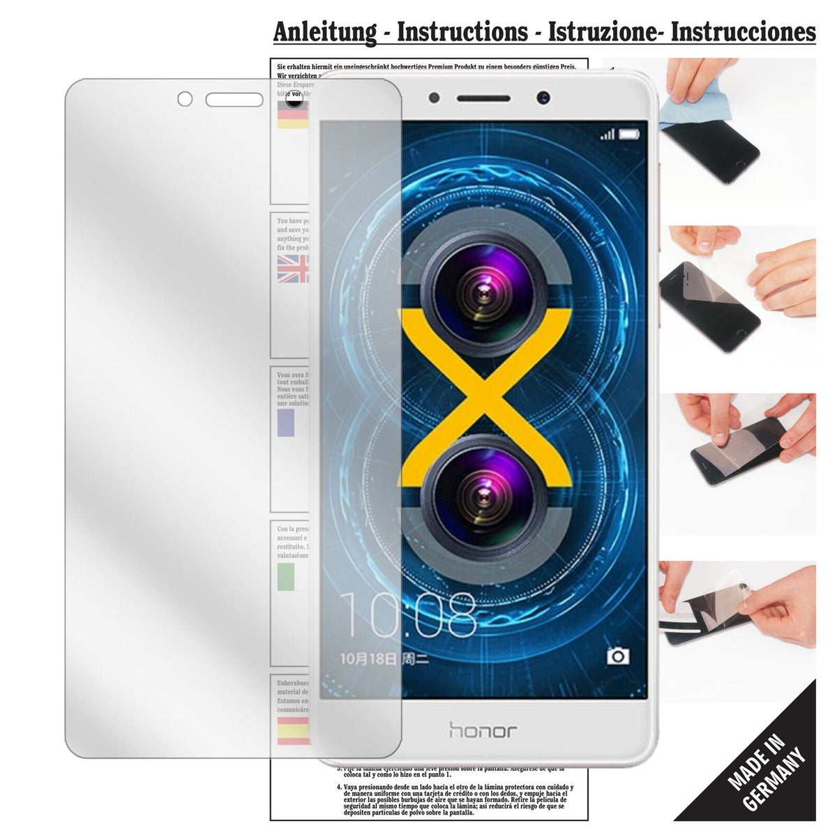 Klare Displayschutzfolie von dipos passend für Honor 6X, präziser Zuschnitt und blasenfrei montiert