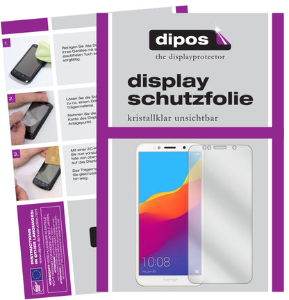 Klare Displayschutzfolie von dipos passend für Honor 7A, präziser Zuschnitt und blasenfrei montiert