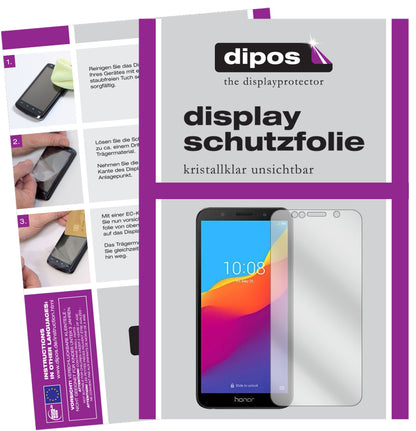 Klare Displayschutzfolie von dipos passend für Honor 7S 51092MPY, präziser Zuschnitt und blasenfrei montiert