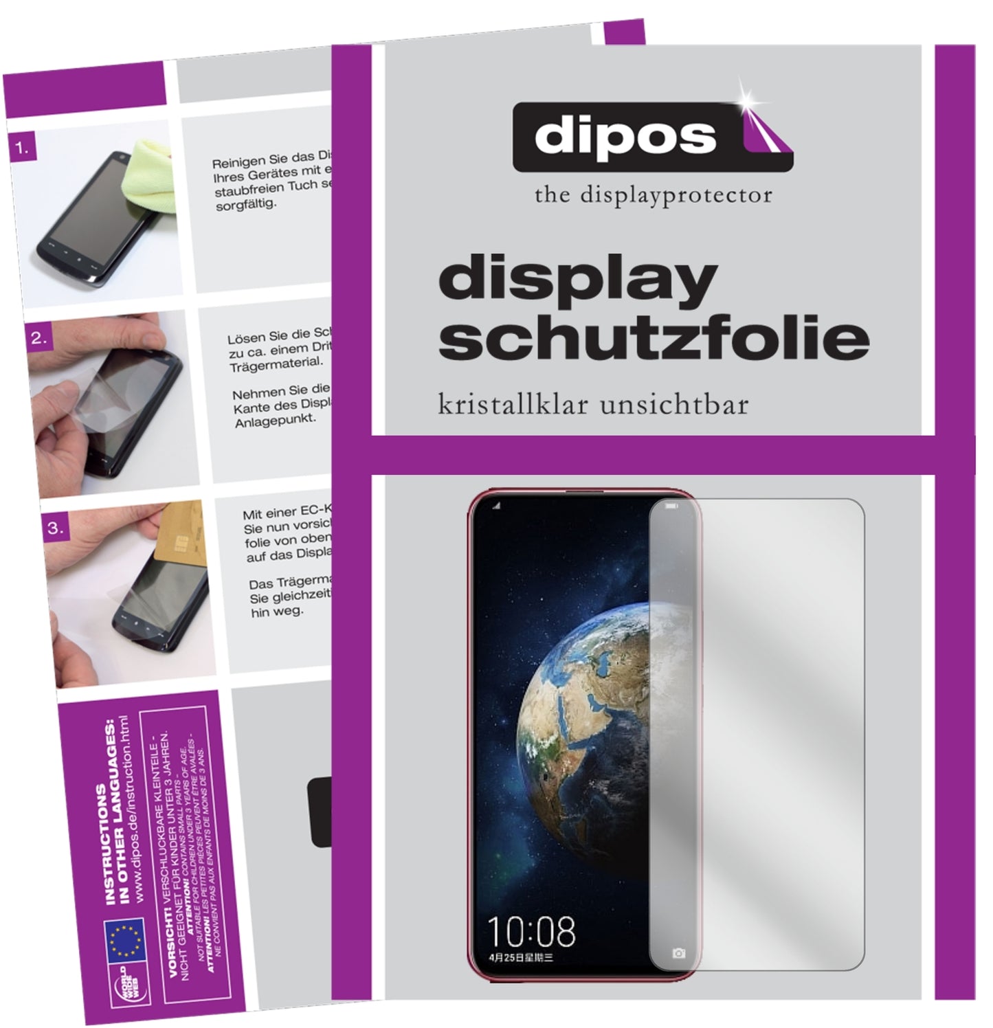 Klare Displayschutzfolie von dipos passend für Honor Magic 2, präziser Zuschnitt und blasenfrei montiert