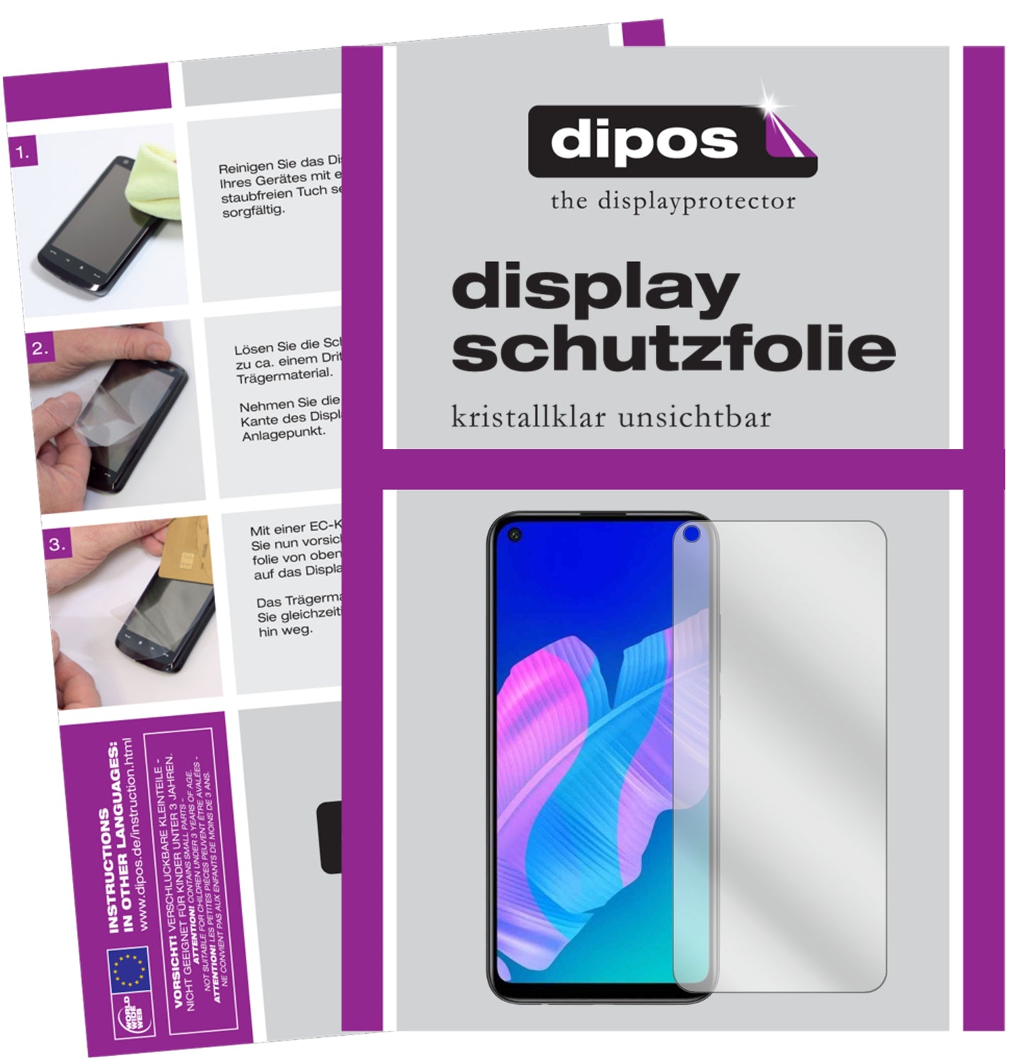 Klare Displayschutzfolie von dipos passend für Huawei Y7p, präziser Zuschnitt und blasenfrei montiert