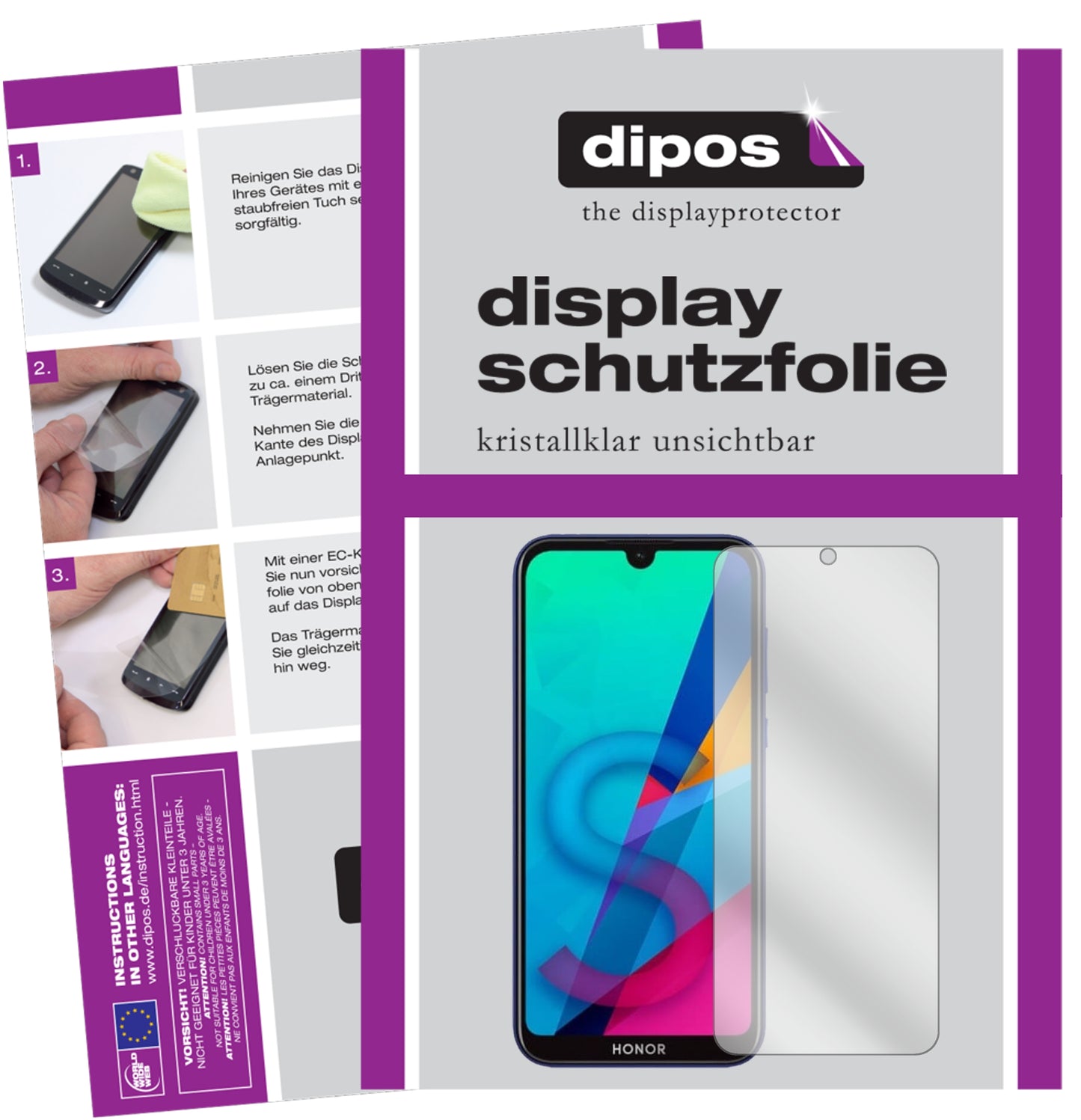 Klare Displayschutzfolie von dipos passend für Honor Play 8, präziser Zuschnitt und blasenfrei montiert