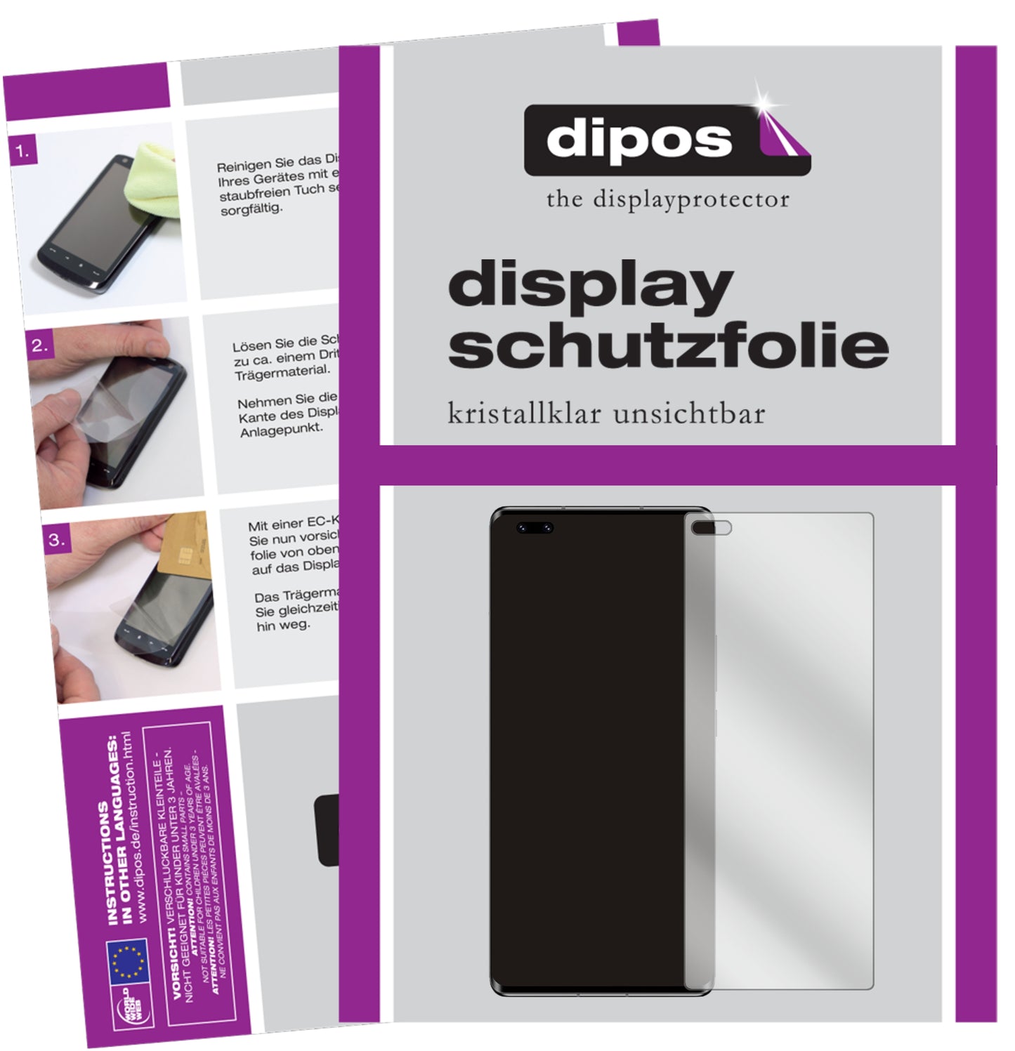 Klare Displayschutzfolie von dipos passend für Honor V40 5G, präziser Zuschnitt und blasenfrei montiert