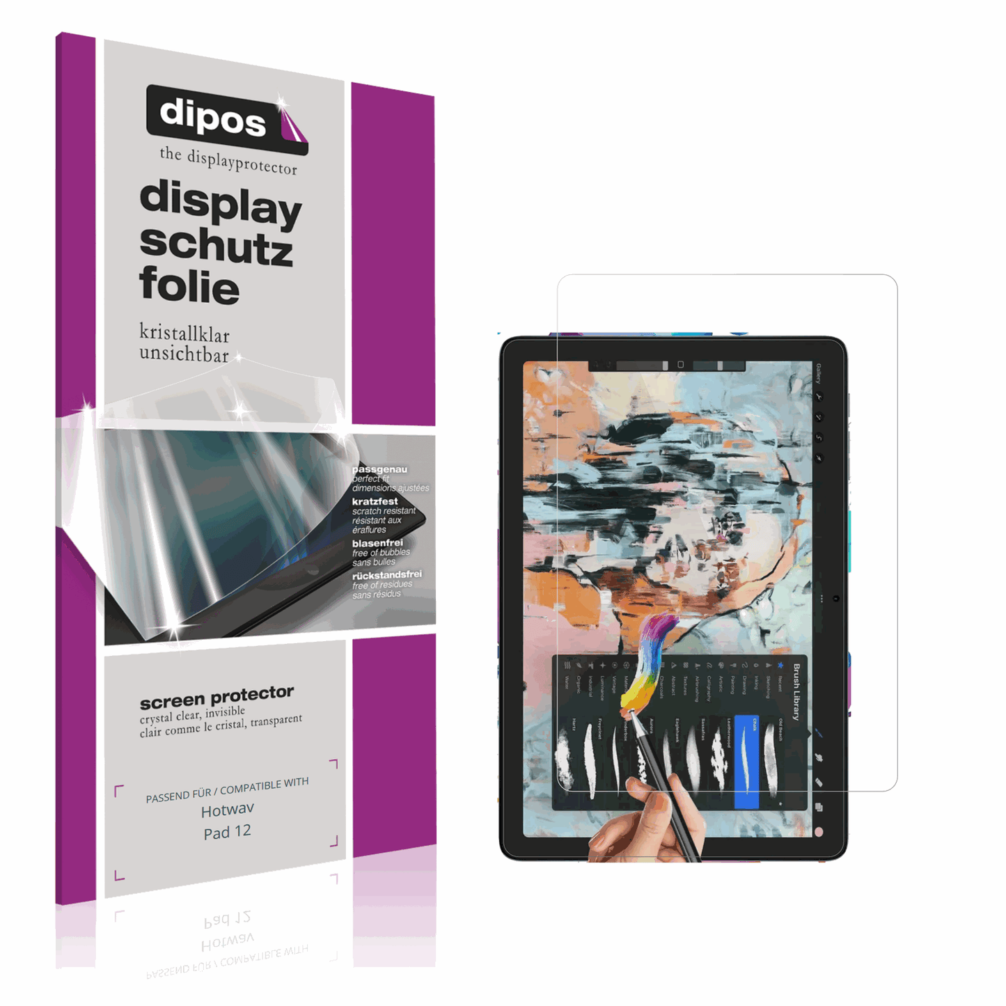 Klare Displayschutzfolie von dipos passend für Hotwav Pad 12, präziser Zuschnitt und blasenfrei montiert