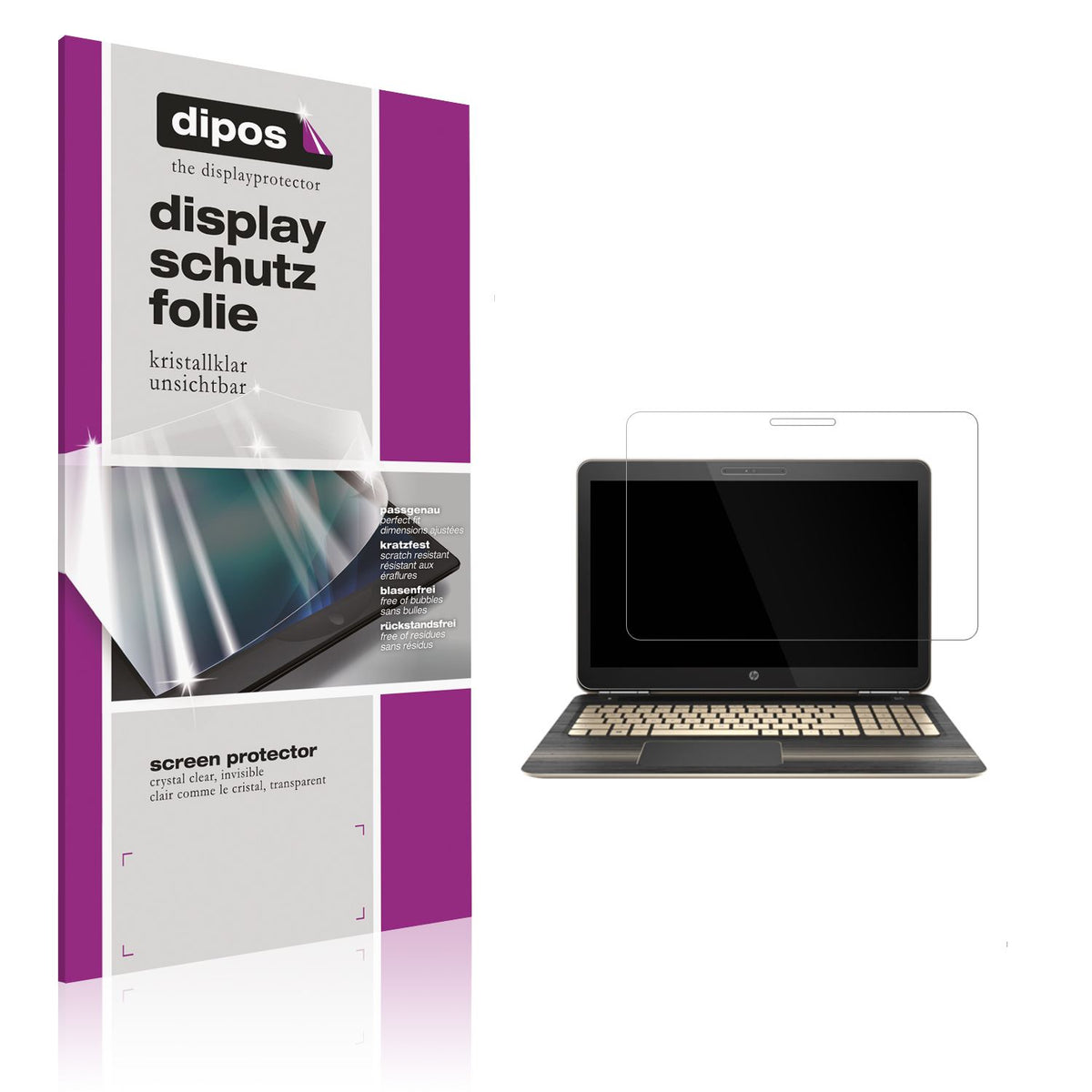 Klare Displayschutzfolie von dipos passend für HP Pavilion 15 bc200, präziser Zuschnitt und blasenfrei montiert