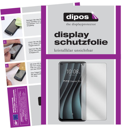 Klare Displayschutzfolie von dipos passend für HTC Desire 20 Pro, präziser Zuschnitt und blasenfrei montiert