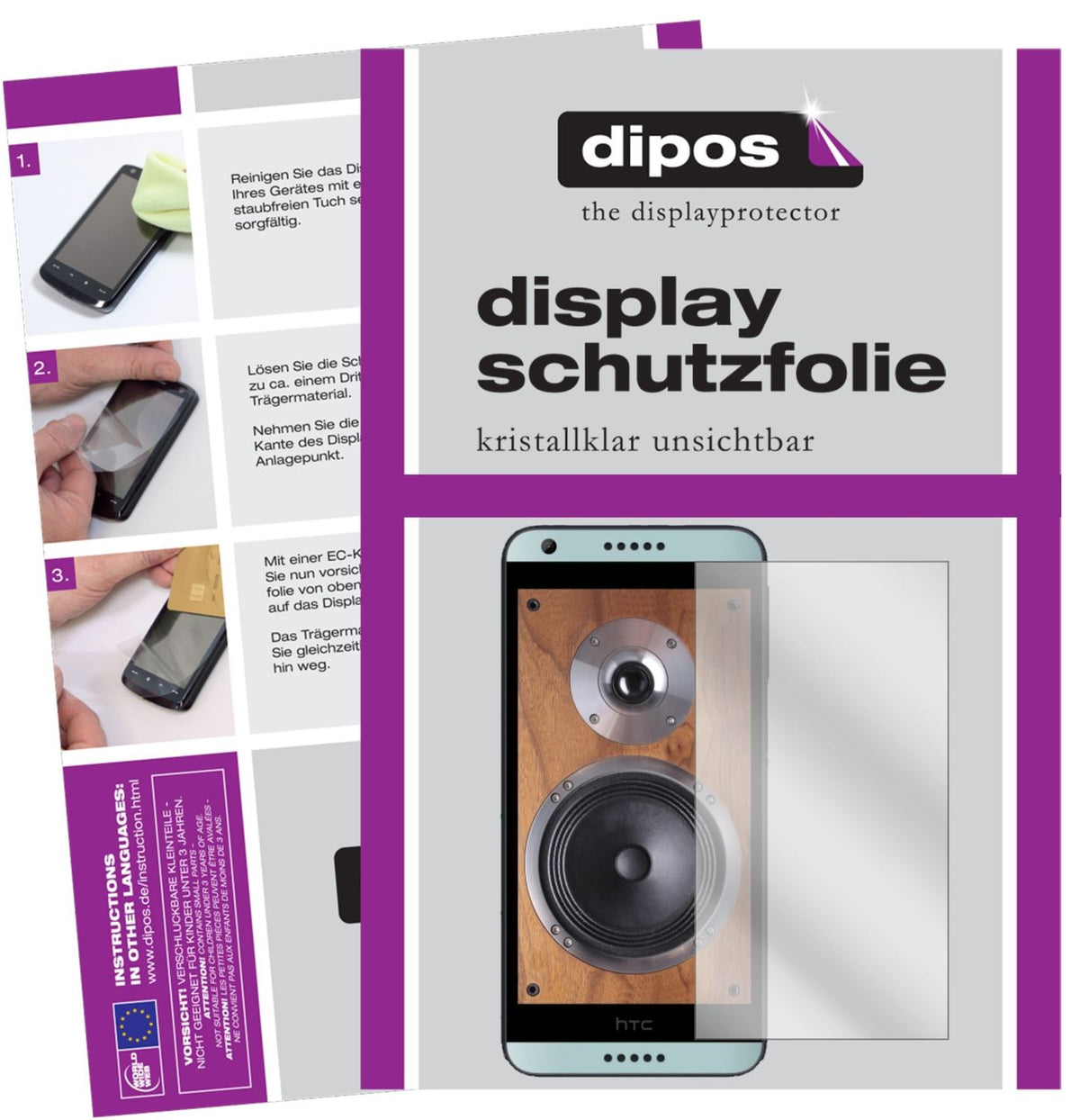 Klare Displayschutzfolie von dipos passend für HTC Desire 650, präziser Zuschnitt und blasenfrei montiert