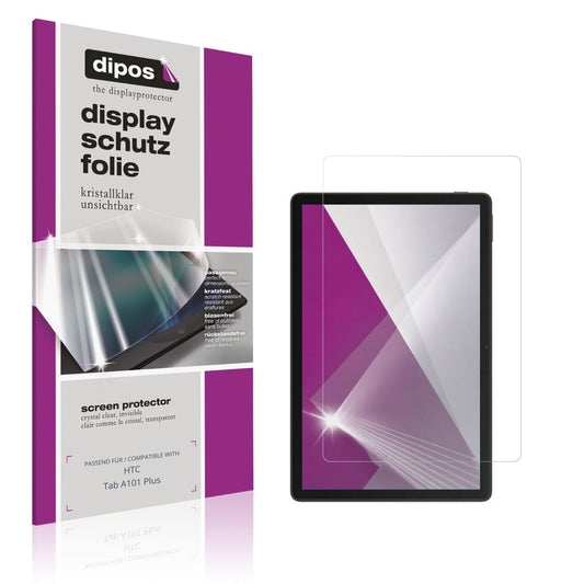 Klare Displayschutzfolie von dipos passend für HTC Tab A101 Plus, präziser Zuschnitt und blasenfrei montiert