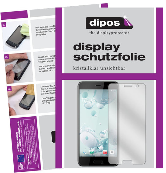 Klare Displayschutzfolie von dipos passend für HTC U Play, präziser Zuschnitt und blasenfrei montiert
