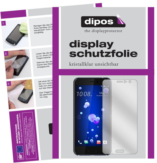 Klare Displayschutzfolie von dipos passend für HTC U11, präziser Zuschnitt und blasenfrei montiert