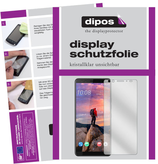 Klare Displayschutzfolie von dipos passend für HTC U12 Plus, präziser Zuschnitt und blasenfrei montiert
