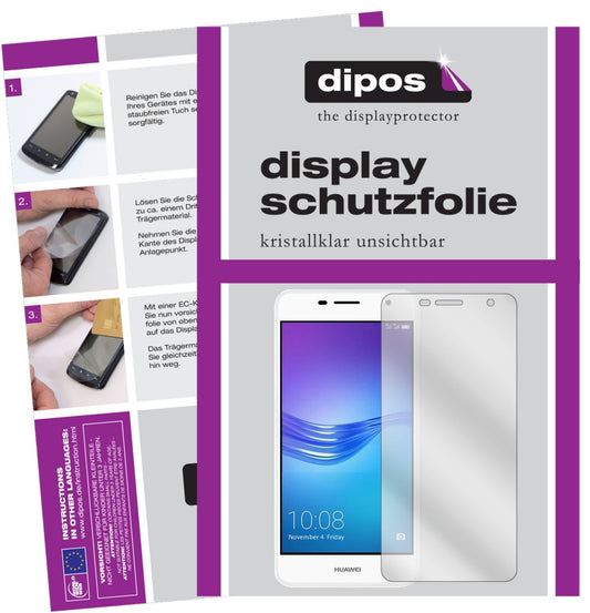 Klare Displayschutzfolie von dipos passend für Huawei Enjoy 7 Plus, präziser Zuschnitt und blasenfrei montiert