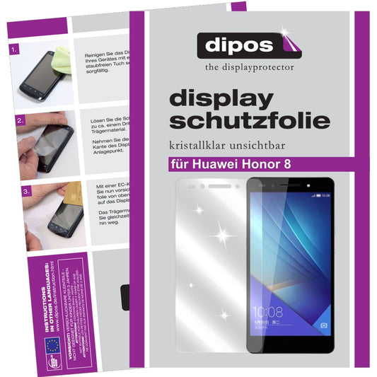 Klare Displayschutzfolie von dipos passend für Huawei Honor 8, präziser Zuschnitt und blasenfrei montiert