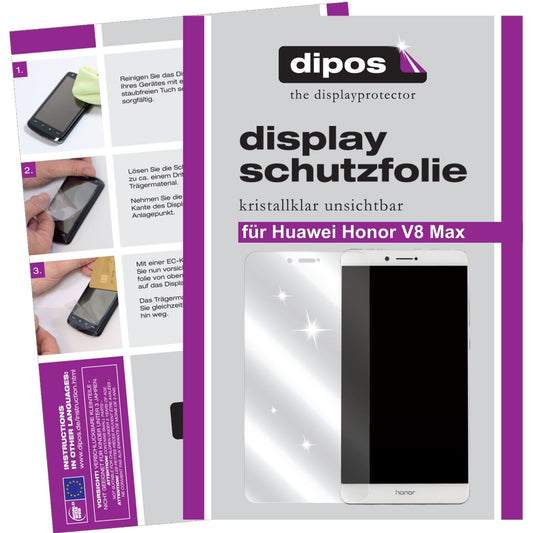Klare Displayschutzfolie von dipos passend für Huawei Honor V8 Max, präziser Zuschnitt und blasenfrei montiert