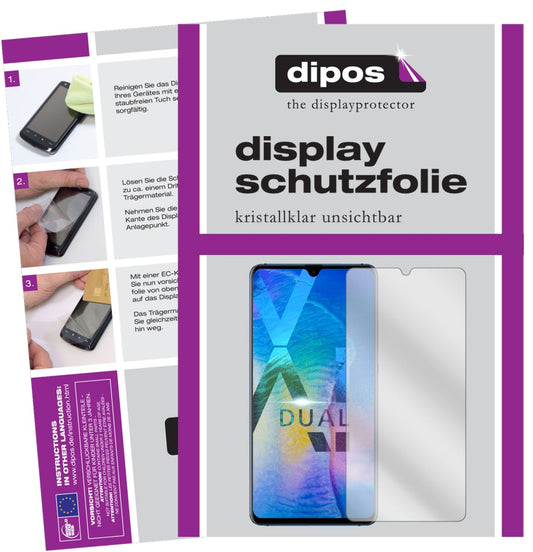 Klare Displayschutzfolie von dipos passend für Huawei Mate 20 X, präziser Zuschnitt und blasenfrei montiert