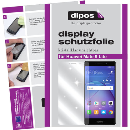 Klare Displayschutzfolie von dipos passend für Huawei Mate 9 Lite, präziser Zuschnitt und blasenfrei montiert
