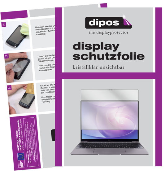 Klare Displayschutzfolie von dipos passend für Huawei Matebook 13, präziser Zuschnitt und blasenfrei montiert