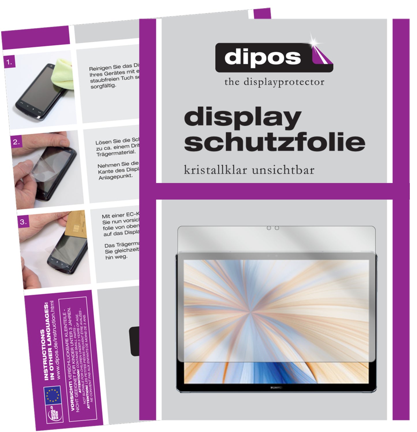 Klare Displayschutzfolie von dipos passend für Huawei MateBook E (2019), präziser Zuschnitt und blasenfrei montiert