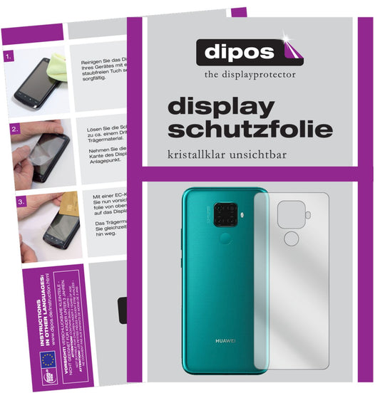Klare Displayschutzfolie von dipos passend für Huawei nova 5i Pro Rückseite, präziser Zuschnitt und blasenfrei montiert
