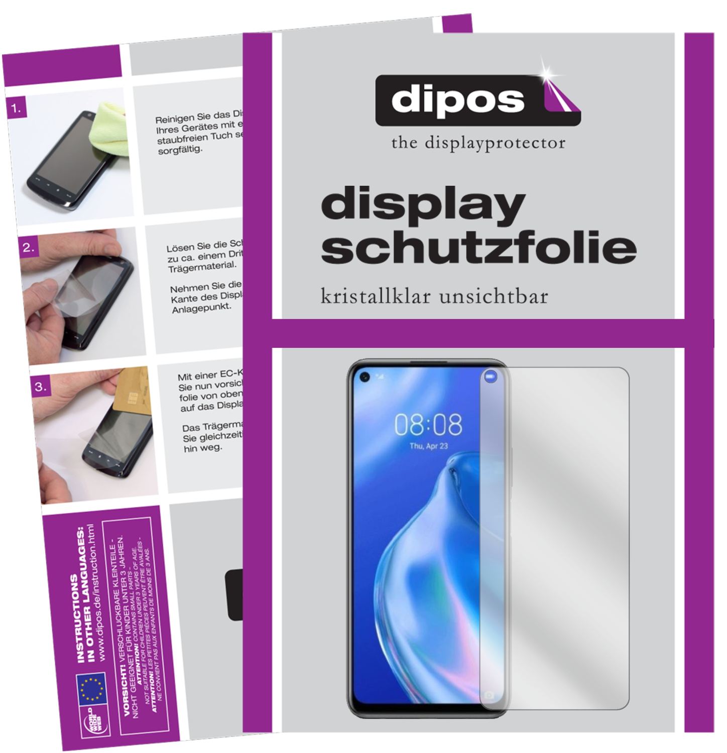 Klare Displayschutzfolie von dipos passend für Huawei nova 7 SE, präziser Zuschnitt und blasenfrei montiert