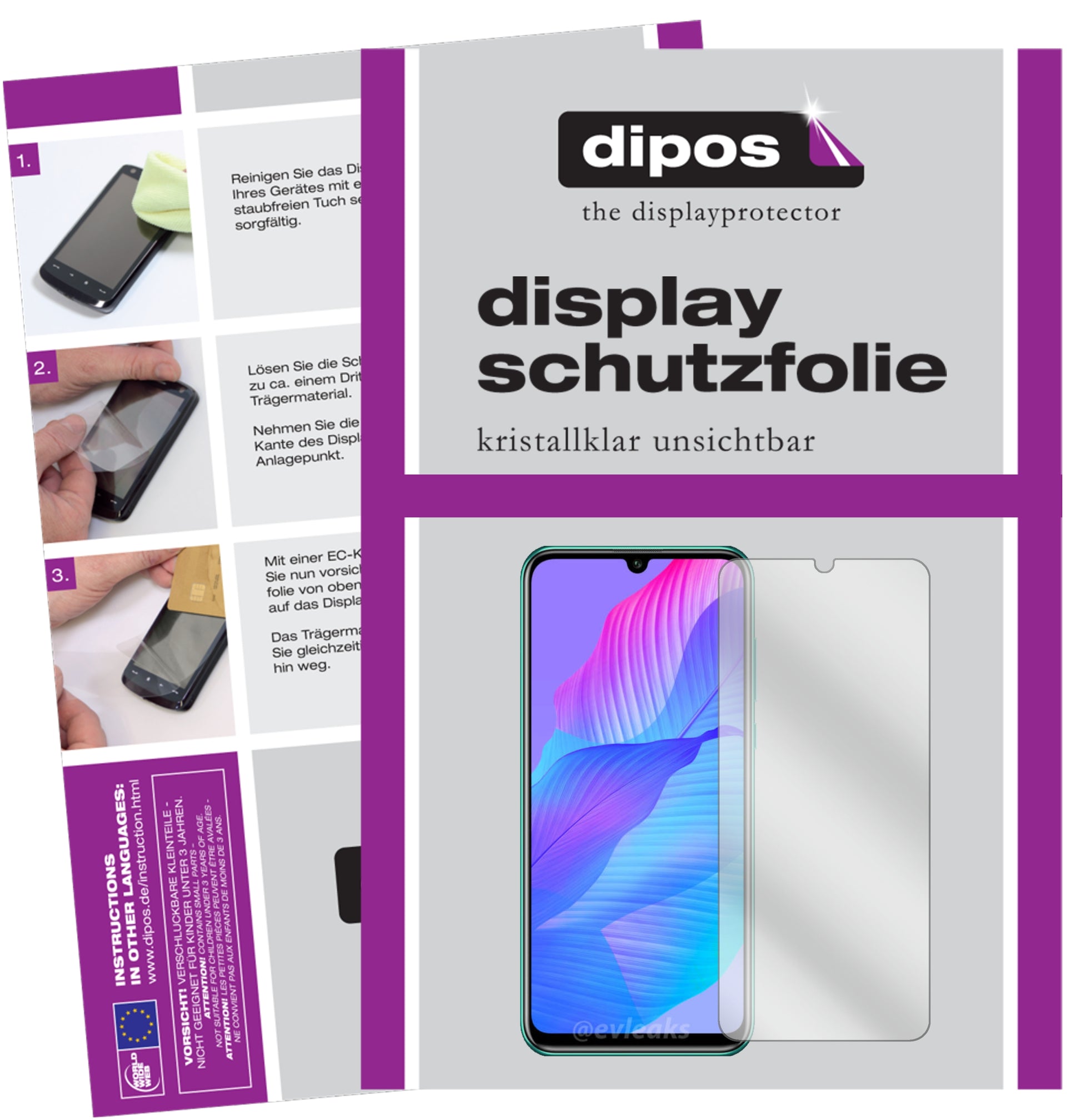 Klare Displayschutzfolie von dipos passend für Huawei P Smart S, präziser Zuschnitt und blasenfrei montiert