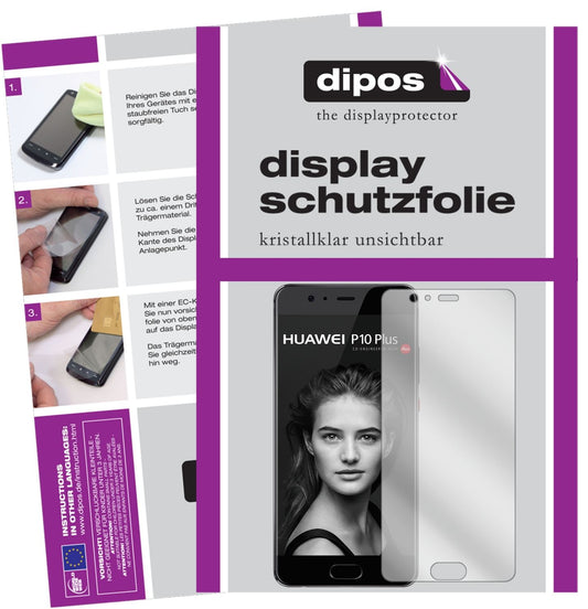 Klare Displayschutzfolie von dipos passend für Huawei P10 Plus, präziser Zuschnitt und blasenfrei montiert