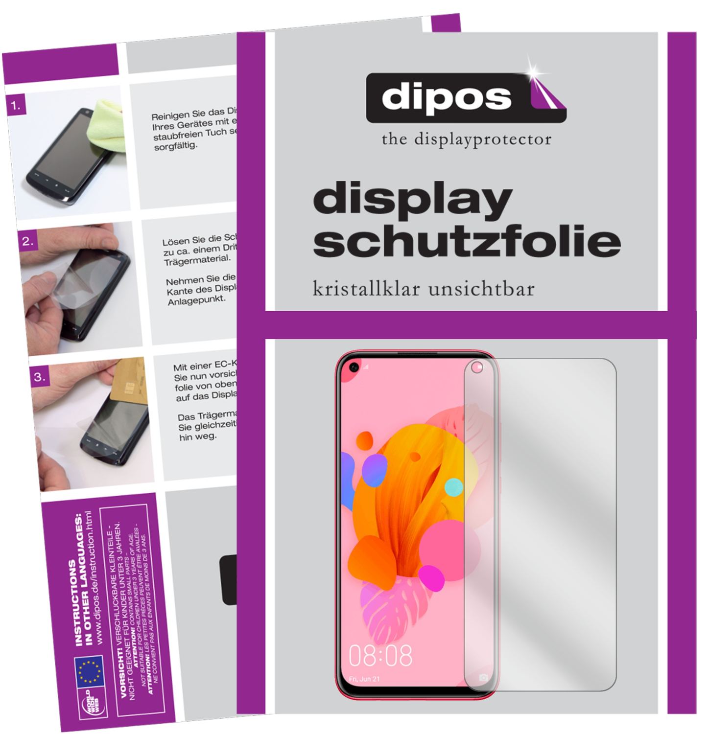 Klare Displayschutzfolie von dipos passend für Huawei P20 lite (2019), präziser Zuschnitt und blasenfrei montiert