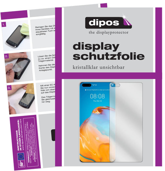 Klare Displayschutzfolie von dipos passend für Huawei P40, präziser Zuschnitt und blasenfrei montiert