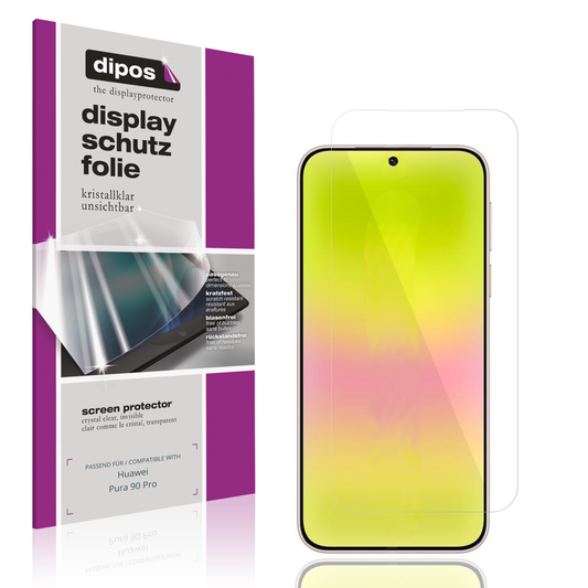 Klare Displayschutzfolie von dipos passend für Huawei Pura 90 Pro, präziser Zuschnitt und blasenfrei montiert