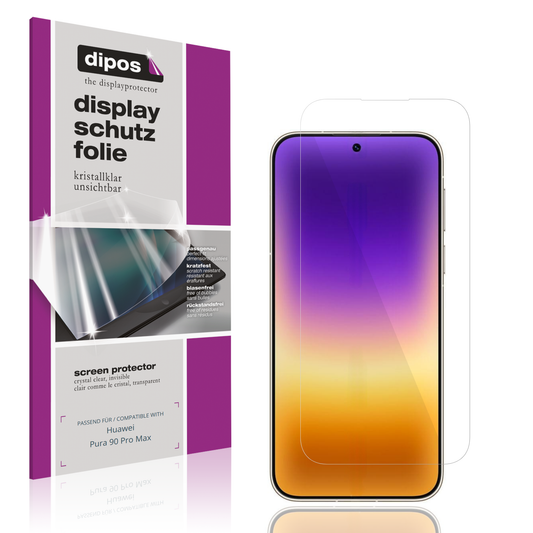 Klare Displayschutzfolie von dipos passend für Huawei Pura 90 Pro Max, präziser Zuschnitt und blasenfrei montiert