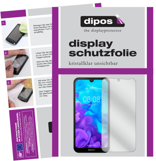 Klare Displayschutzfolie von dipos passend für Huawei Y5 (2019), präziser Zuschnitt und blasenfrei montiert