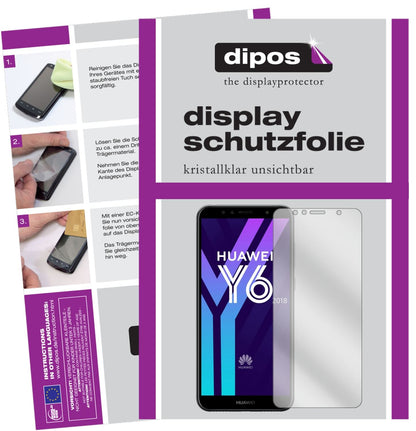 Klare Displayschutzfolie von dipos passend für Huawei Y6 (2018), präziser Zuschnitt und blasenfrei montiert