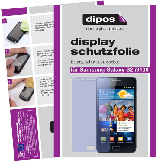 Klare Displayschutzfolie von dipos passend für i9100 Galaxy S2 Samsung, präziser Zuschnitt und blasenfrei montiert